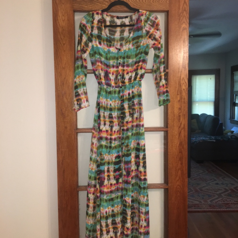Tie-dye lightweight overlay button-up dress